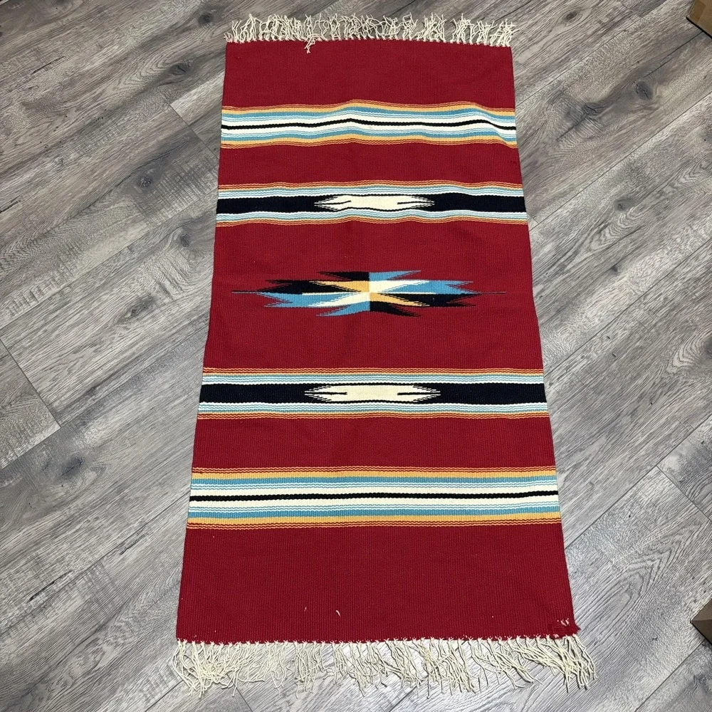 Southwestern Red Geometric Textured Area Rug Blanket 20x38‎ In Chimayo